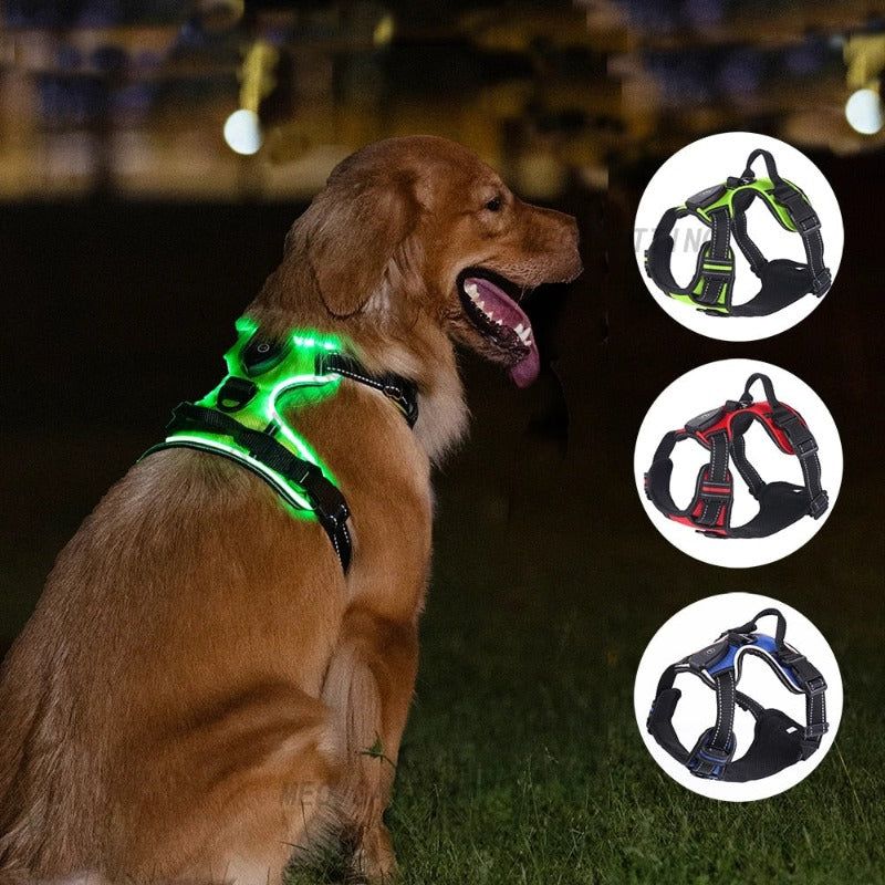 LED Dog Harness Reflective Adjustable Durable Light Up Dog Harness