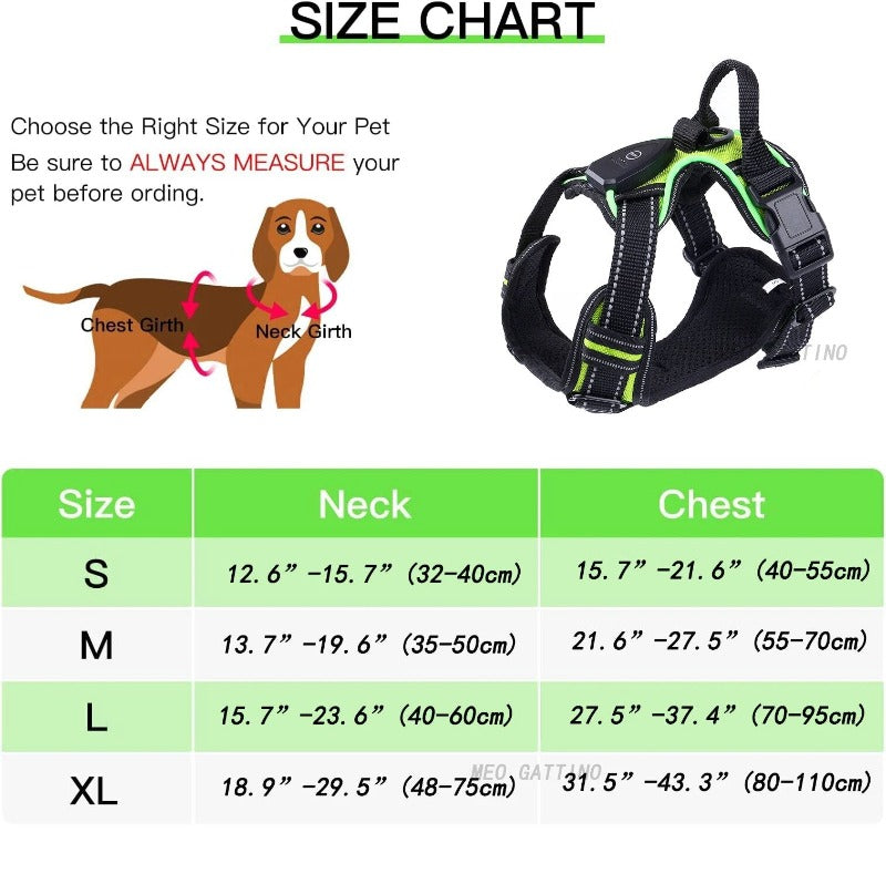 LED Dog Harness Reflective Adjustable Durable Light Up Dog Harness