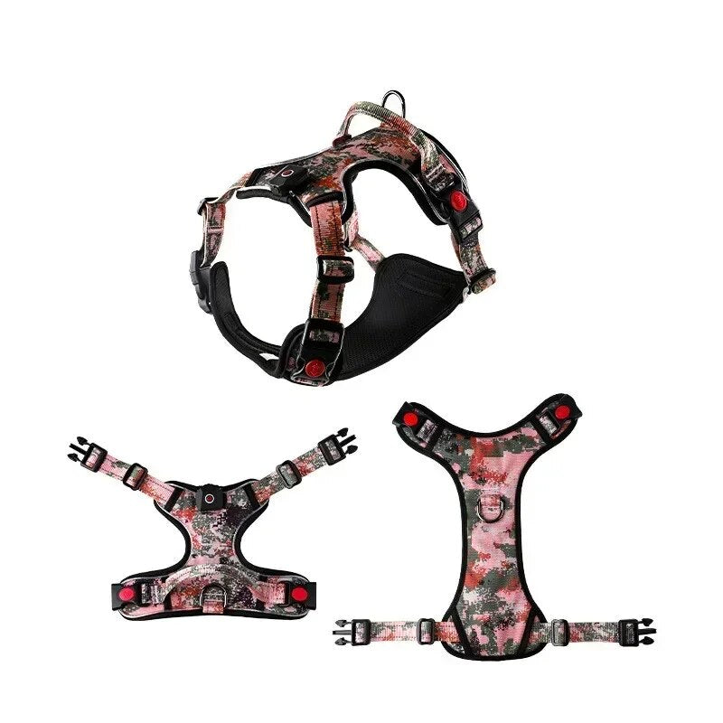 LED No Pull Dog Harness Reflective Pet Harness 2 Leash Dog Vest