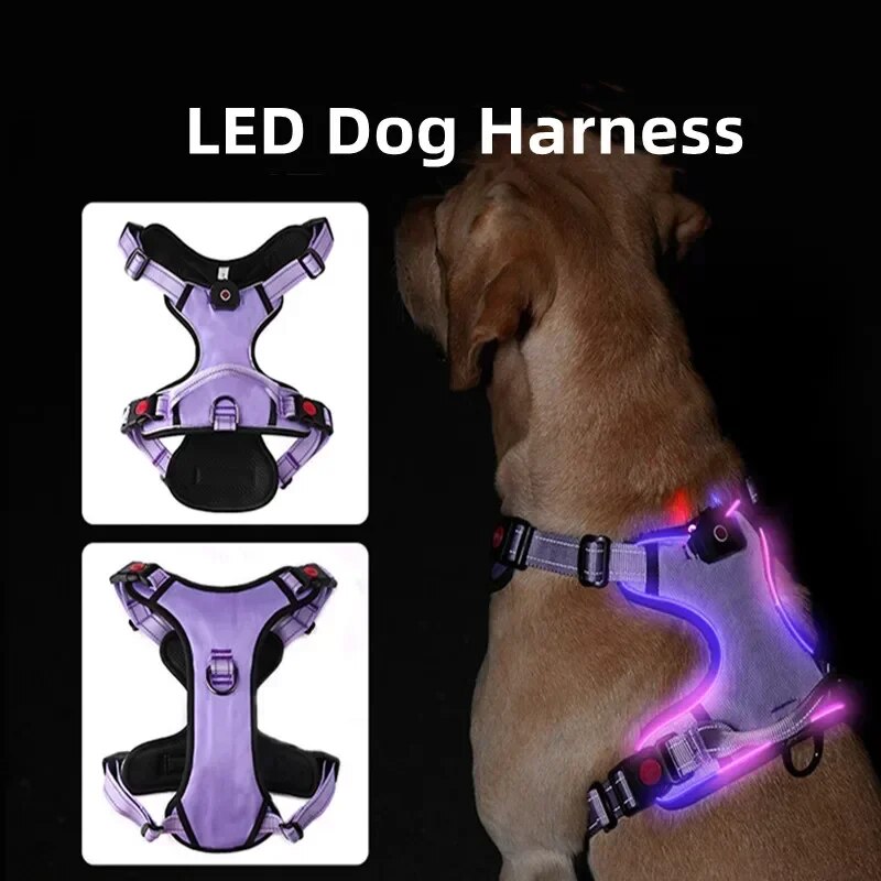 LED No Pull Dog Harness Reflective Pet Harness 2 Leash Dog Vest