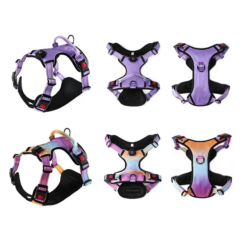 LED No Pull Dog Harness Reflective Pet Harness 2 Leash Dog Vest
