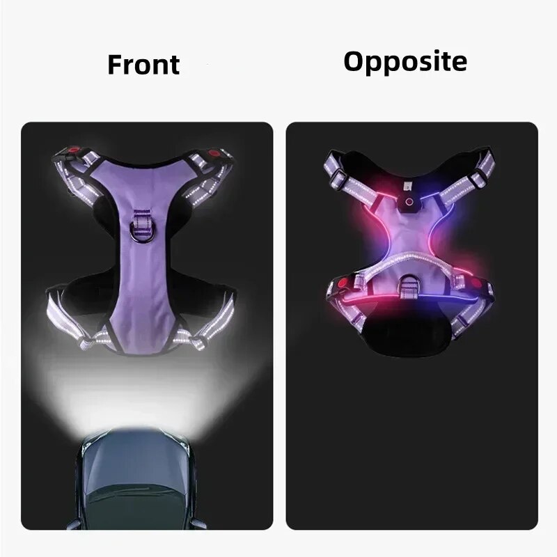 LED No Pull Dog Harness Reflective Pet Harness 2 Leash Dog Vest