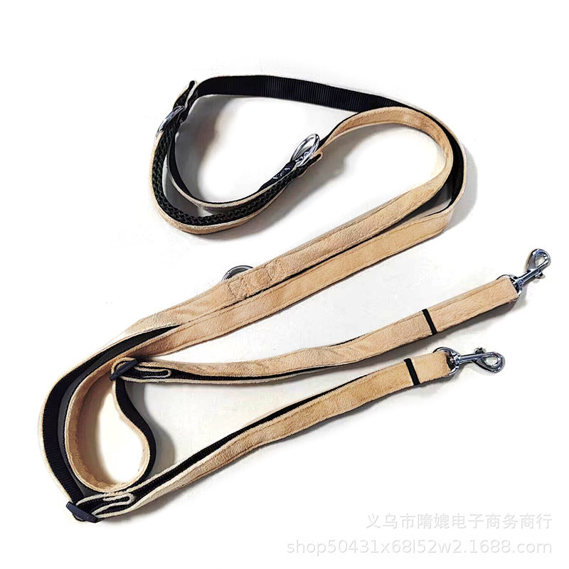 Multifunctional Jean Cloth Dog Leash Adjustable Length Free Hands Double Heads Leash