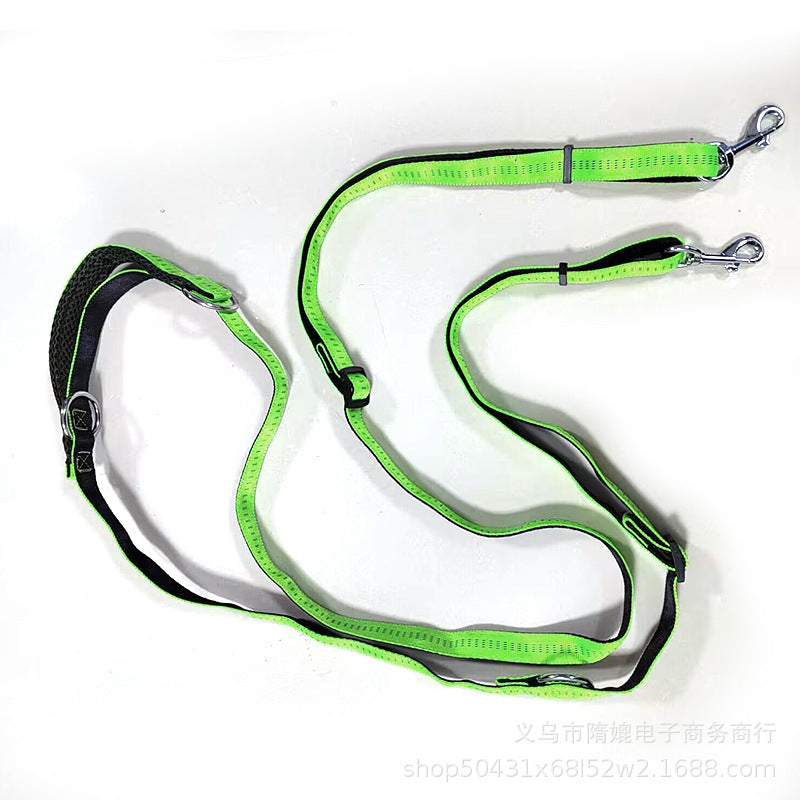 Multifunctional Jean Cloth Dog Leash Adjustable Length Free Hands Double Heads Leash