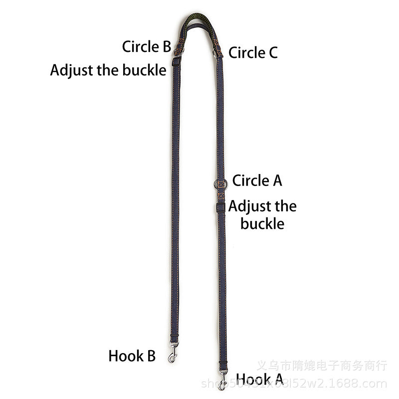Multifunctional Jean Cloth Dog Leash Adjustable Length Free Hands Double Heads Leash