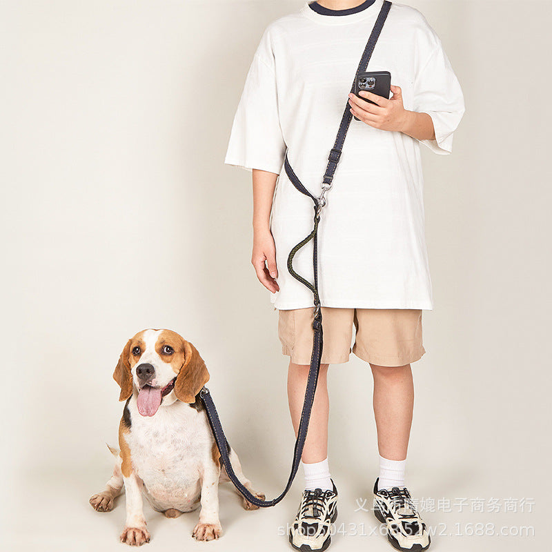 Multifunctional Jean Cloth Dog Leash Adjustable Length Free Hands Double Heads Leash