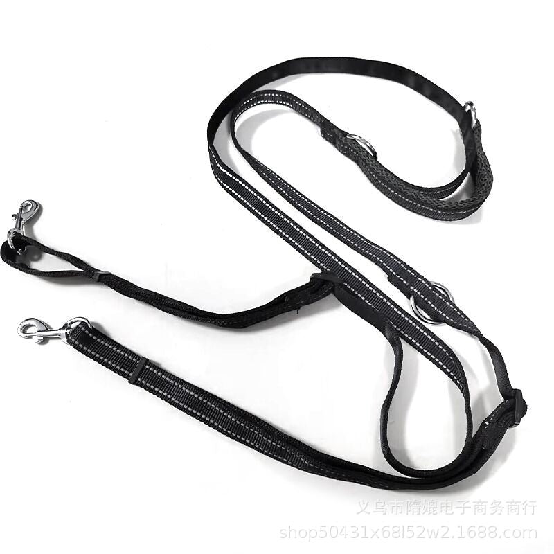 Multifunctional Jean Cloth Dog Leash Adjustable Length Free Hands Double Heads Leash