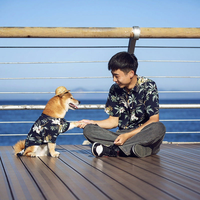 New Pet Clothing Hawaiian Beach Casual Shirt For Big Dogs and Owner