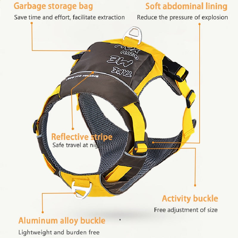 Nylon Dog Harness With Storage Bag Outdoor Adventure Safety Reflective Dog Vest