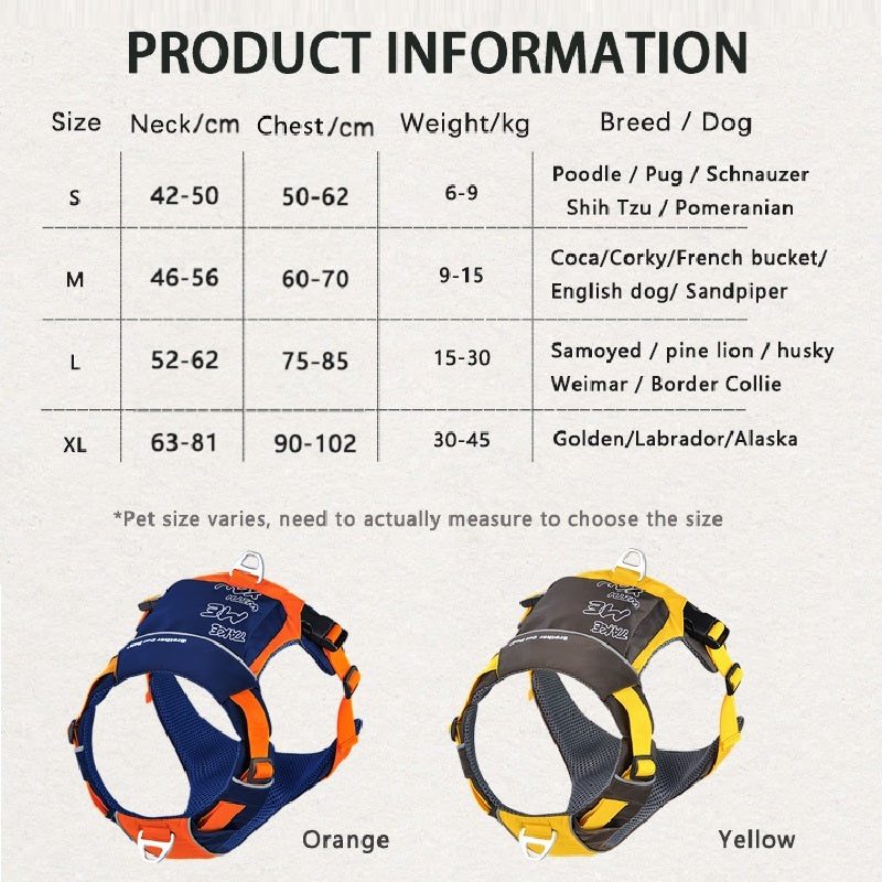 Nylon Dog Harness With Storage Bag Outdoor Adventure Safety Reflective Dog Vest