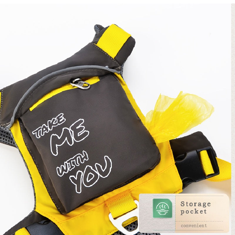 Nylon Dog Harness With Storage Bag Outdoor Adventure Safety Reflective Dog Vest