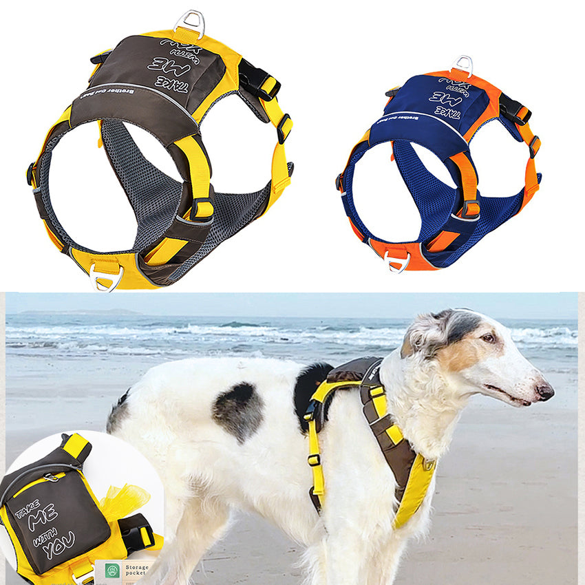 Nylon Dog Harness With Storage Bag Outdoor Adventure Safety Reflective Dog Vest