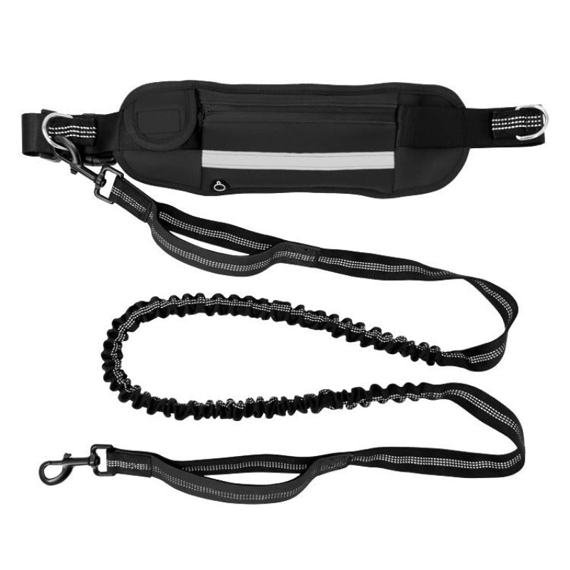 Dog Leash With Dual Padded Handles Retractable Dog Running Waist Leash With Reflective Stripe