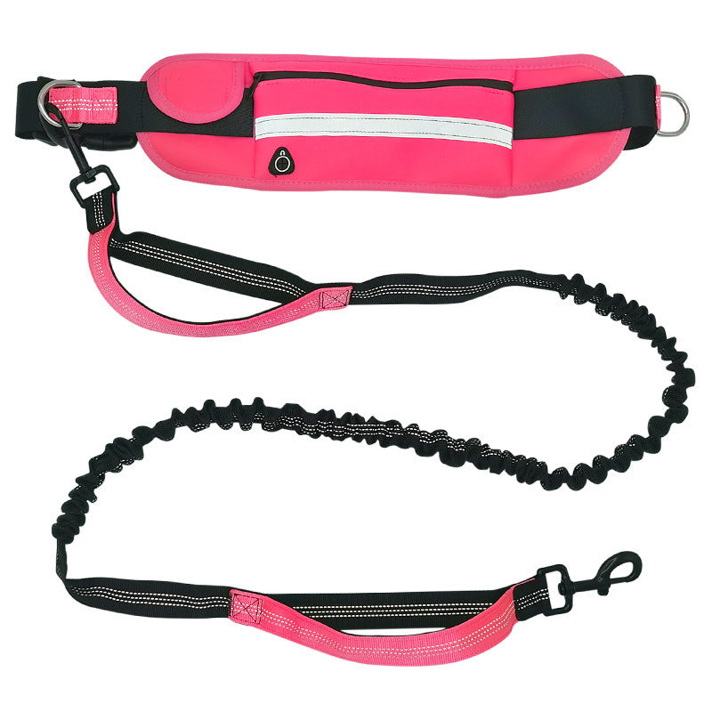 Dog Leash With Dual Padded Handles Retractable Dog Running Waist Leash With Reflective Stripe