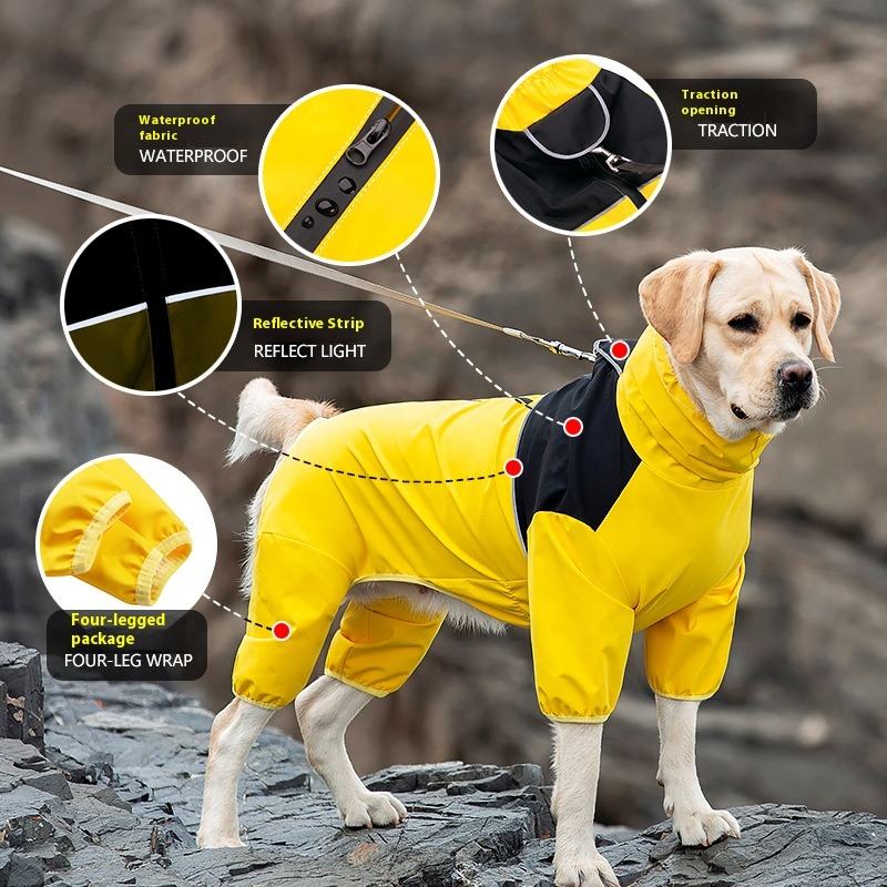 Outdoor Reflective Line Safety Four Legs Big Dog Clothes Waterproof Dog Raincoat