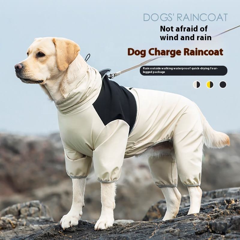 Outdoor Reflective Line Safety Four Legs Big Dog Clothes Waterproof Dog Raincoat