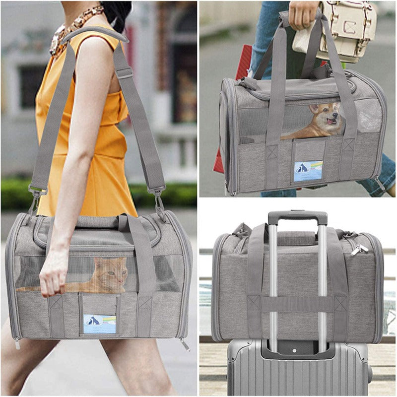Pet Carrier Bags Transport Bag With Locking Safety Zippers Portable Outdoor Travel Handbag