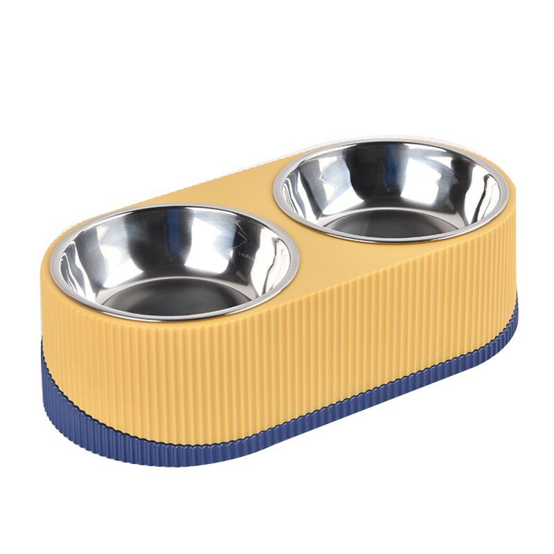 Pet Cat Dog Bowl Double Raised Stand Stainless Steel Dog Cat Food Bowl