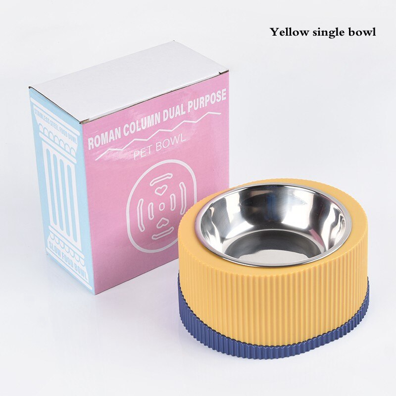 Pet Cat Dog Bowl Double Raised Stand Stainless Steel Dog Cat Food Bowl