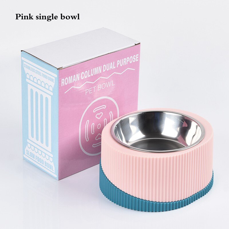 Pet Cat Dog Bowl Double Raised Stand Stainless Steel Dog Cat Food Bowl