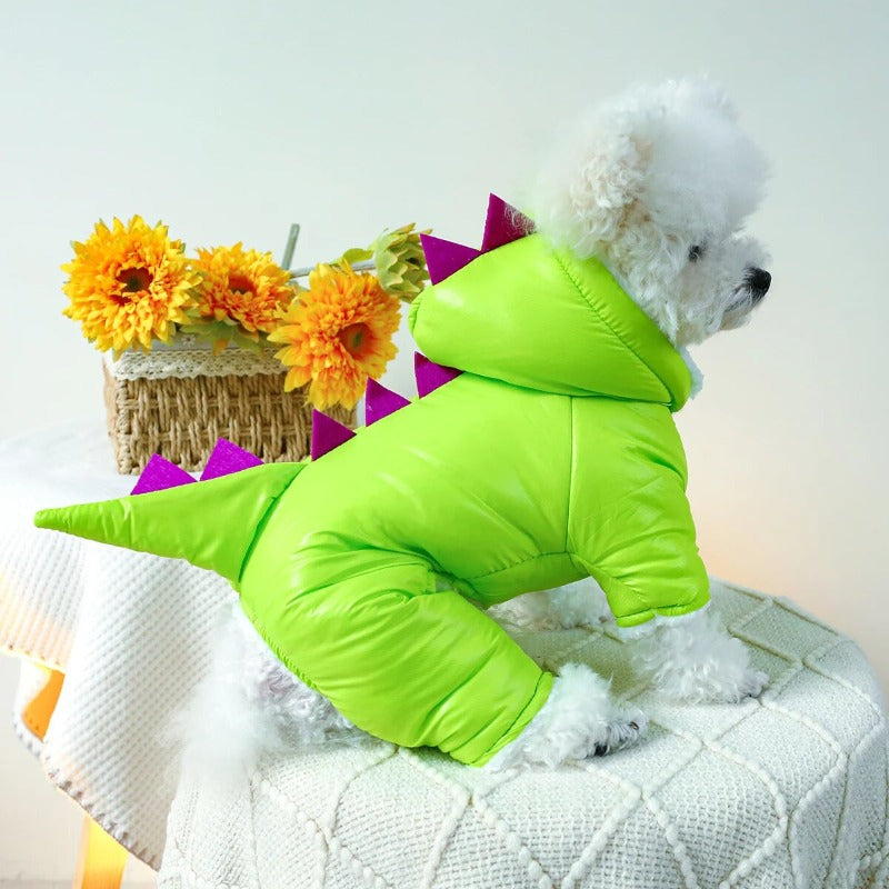 Thickened Warm Dinosaur Four legged Dog Fur Coat with Hat