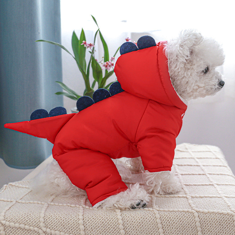 Thickened Warm Dinosaur Four legged Dog Fur Coat with Hat