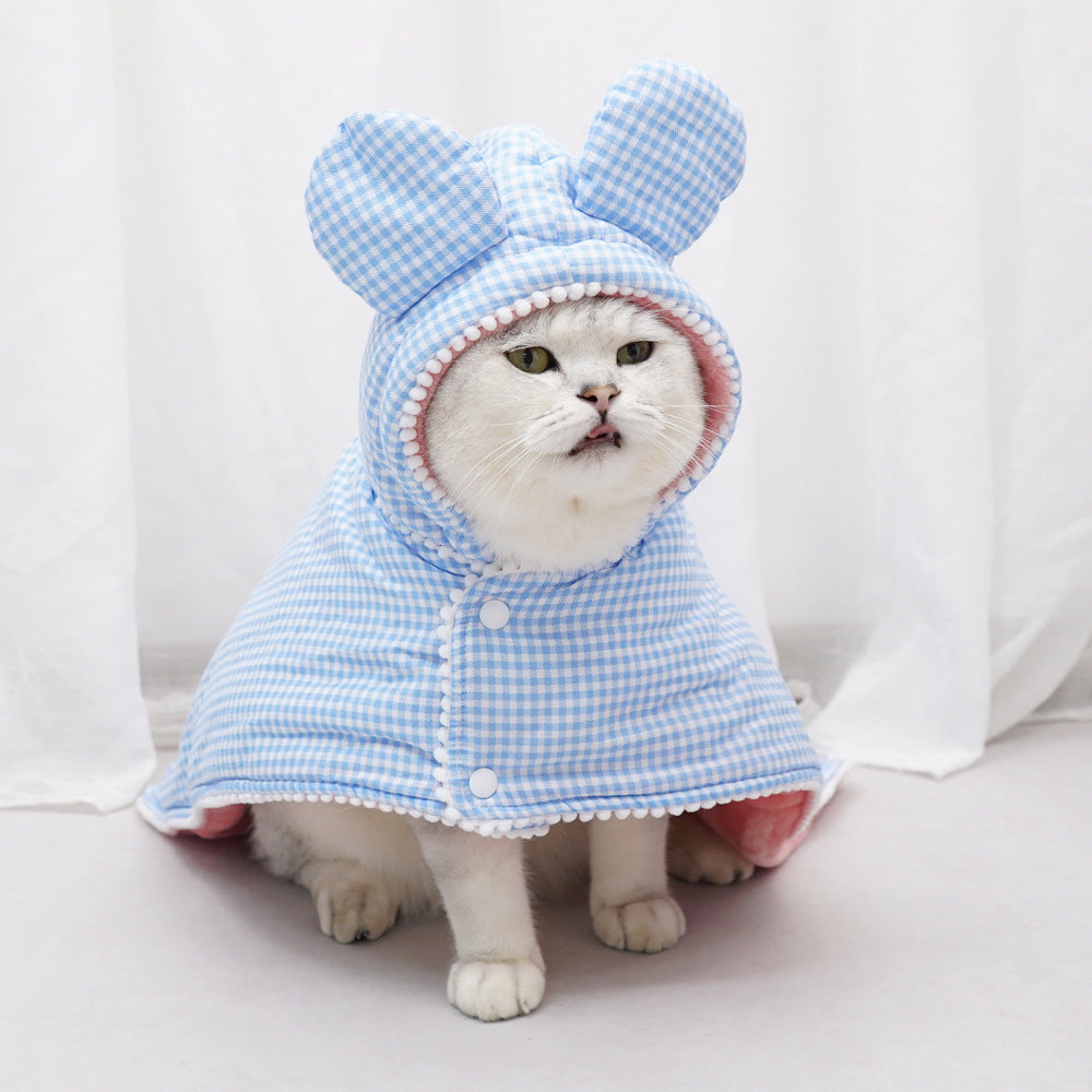 Pet Plaid Shawl Cat Cape Thickening Warm Flannel Pet Nightgown