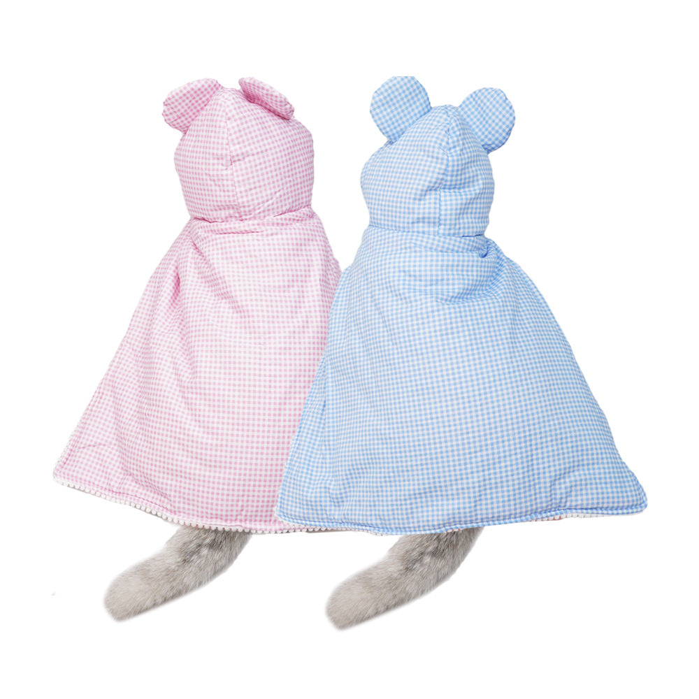 Pet Plaid Shawl Cat Cape Thickening Warm Flannel Pet Nightgown