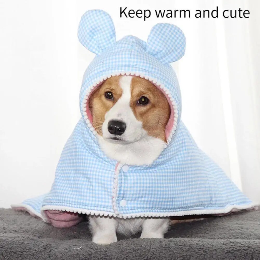 Pet Plaid Shawl Cat Cape Thickening Warm Flannel Pet Nightgown