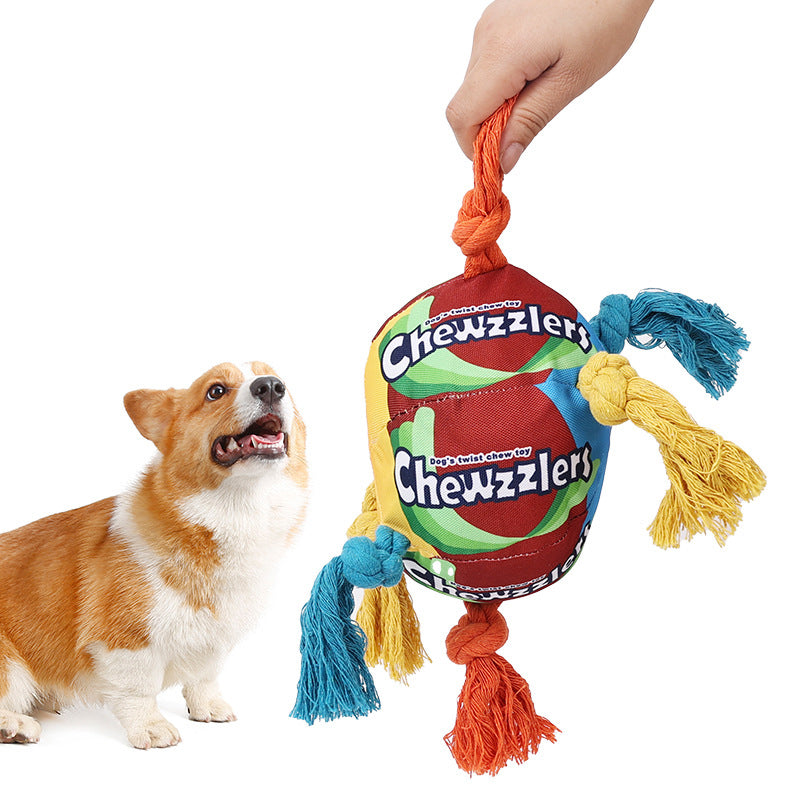 Pet Dog Rainbow Twist Candy Toy Resist Cotton Dog Ropes Ball Soundmaking Chew Interactive Toys