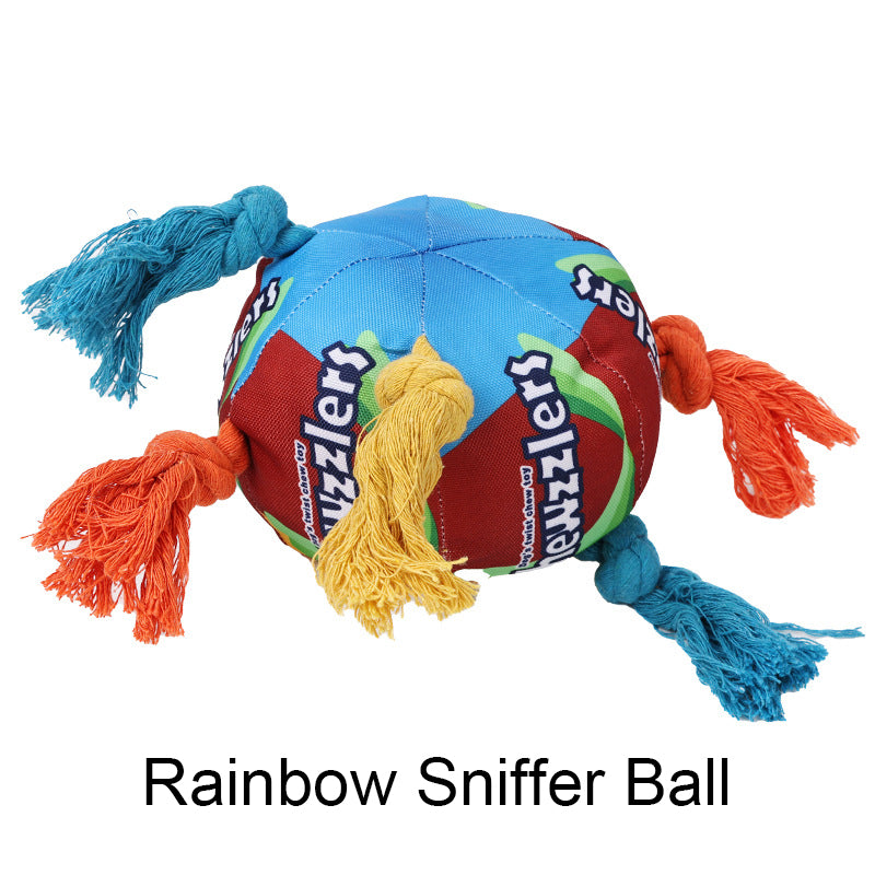 Pet Dog Rainbow Twist Candy Toy Resist Cotton Dog Ropes Ball Soundmaking Chew Interactive Toys