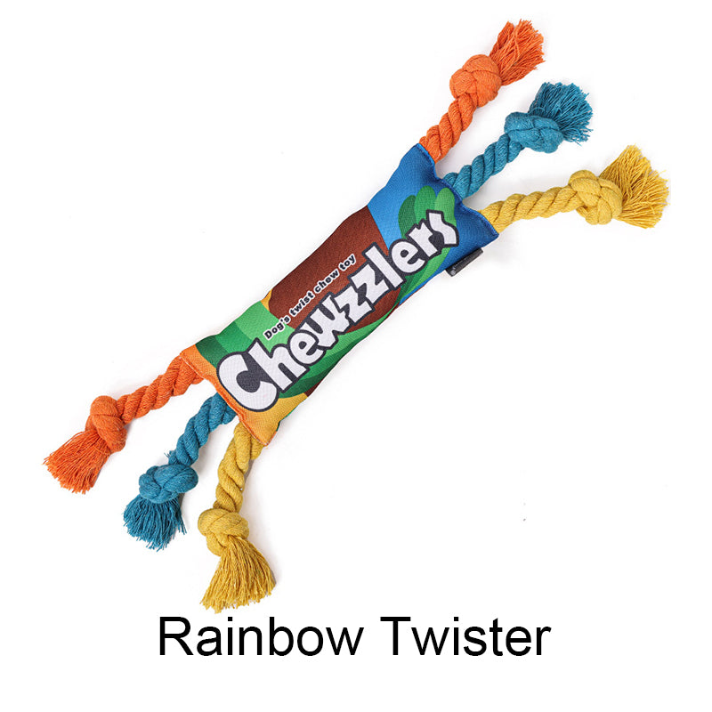 Pet Dog Rainbow Twist Candy Toy Resist Cotton Dog Ropes Ball Soundmaking Chew Interactive Toys