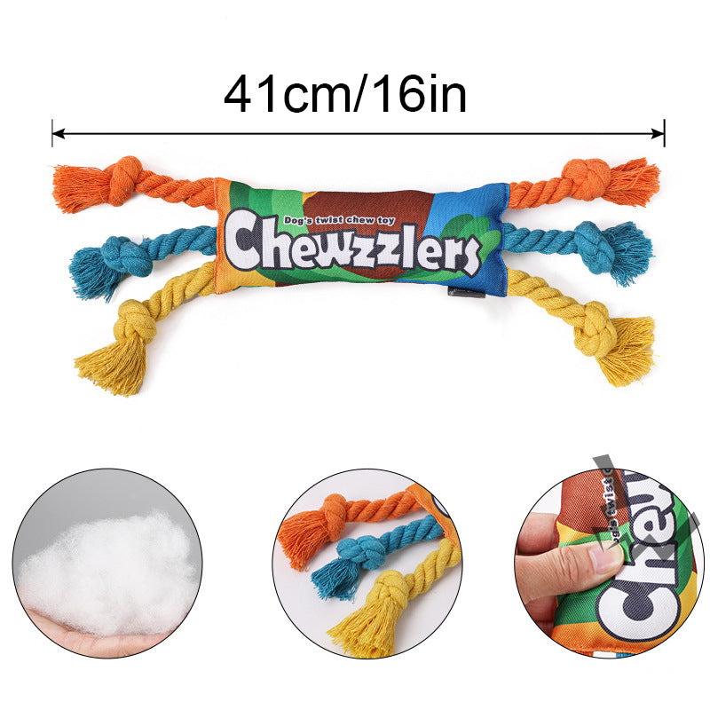 Pet Dog Rainbow Twist Candy Toy Resist Cotton Dog Ropes Ball Soundmaking Chew Interactive Toys