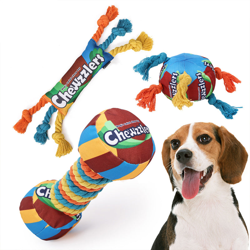 Pet Dog Rainbow Twist Candy Toy Resist Cotton Dog Ropes Ball Soundmaking Chew Interactive Toys