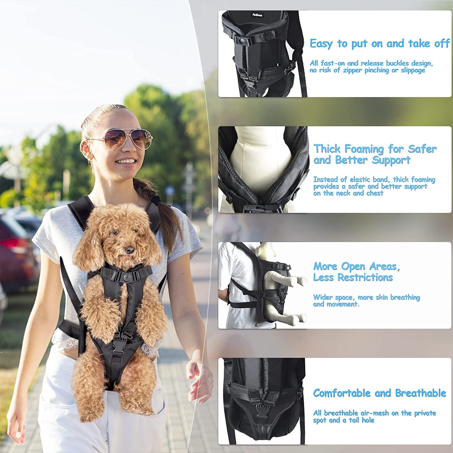 Portable Dog Carrier Adjustable Front Facing Double Shoulder Backpack