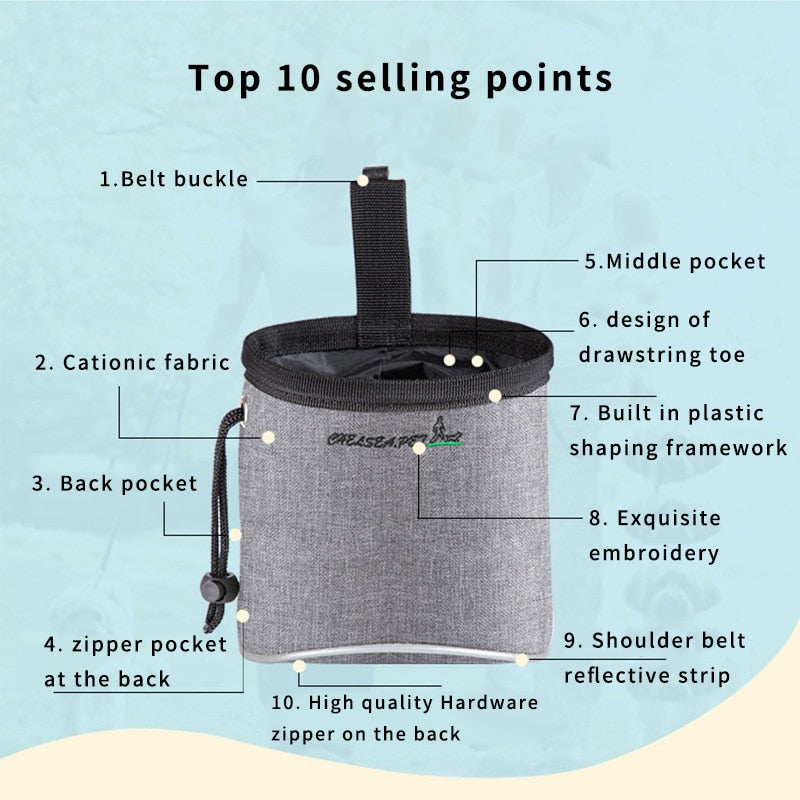 Portable Reflective Dog Training Treat Bag Detachable Dog Food Snack Bag