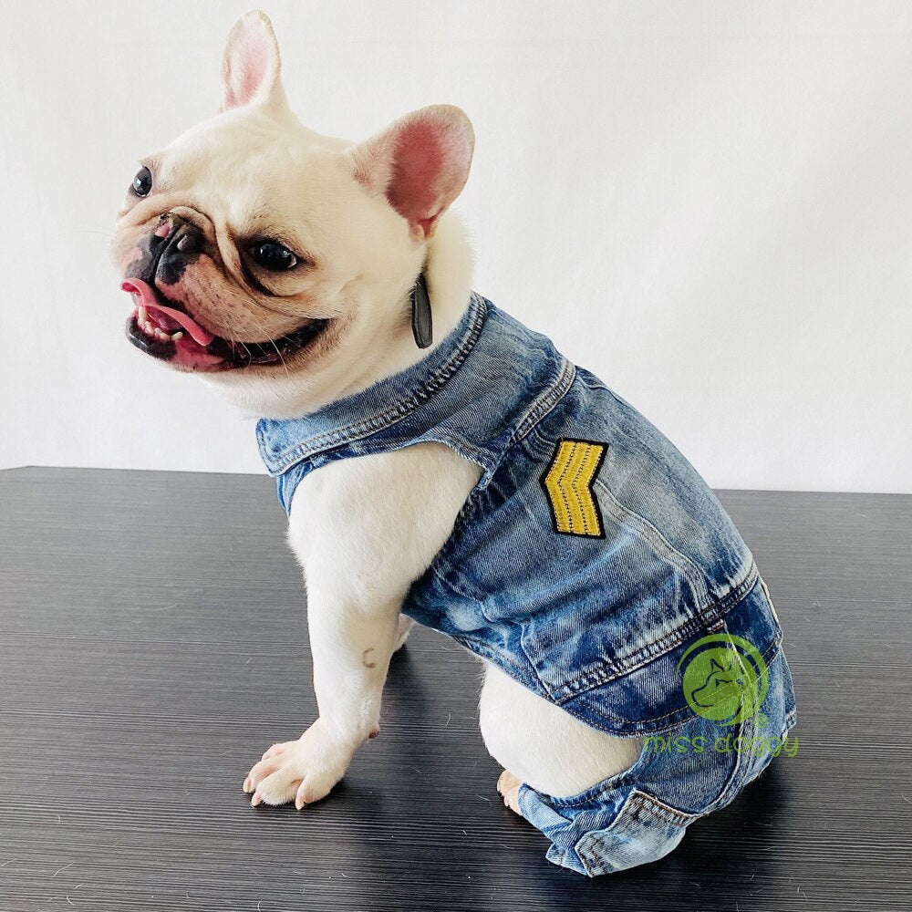 Retro Denim Overalls For Dogs Four Legs Dog Jumpsuit Spring Pet Costume
