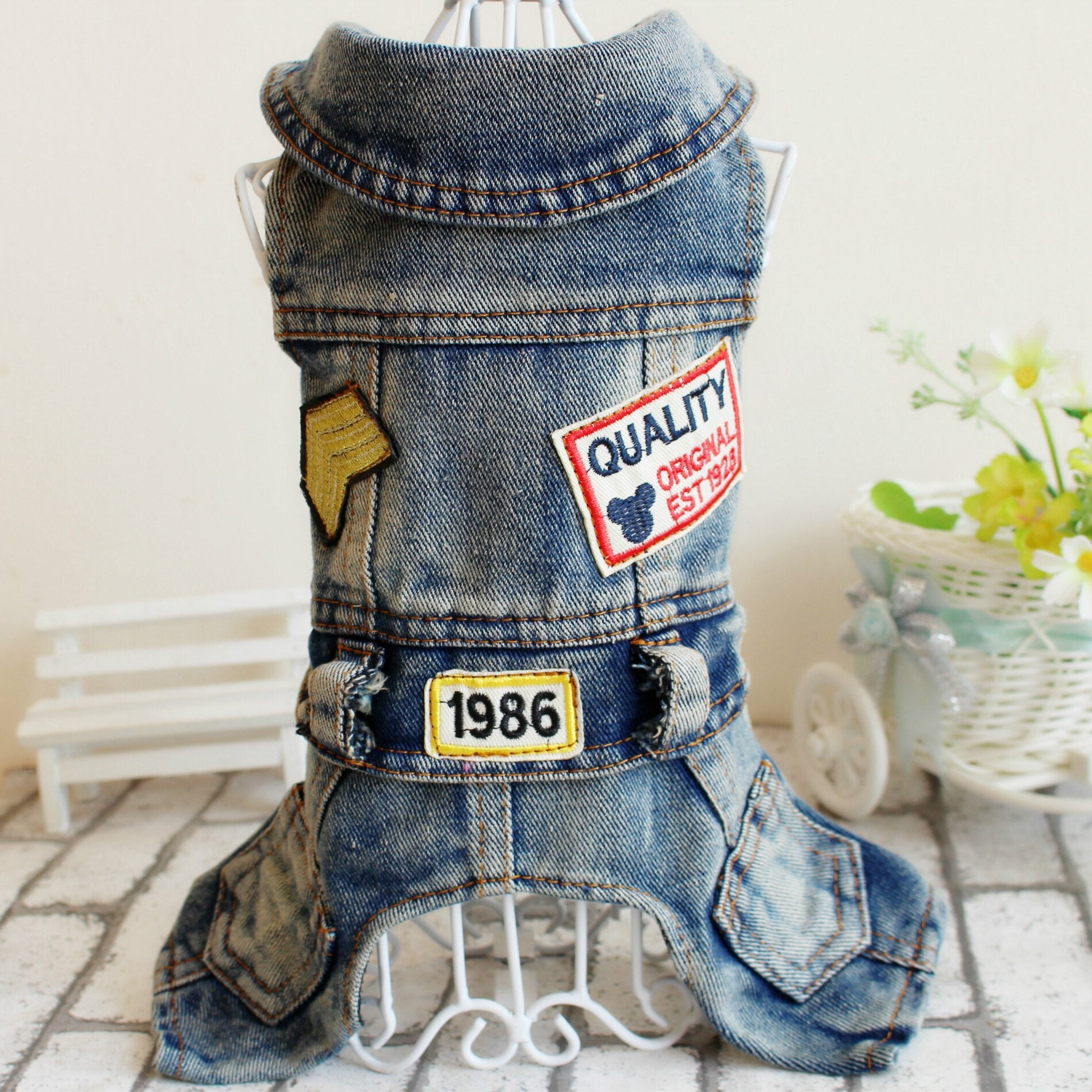 Retro Denim Overalls For Dogs Four Legs Dog Jumpsuit Spring Pet Costume