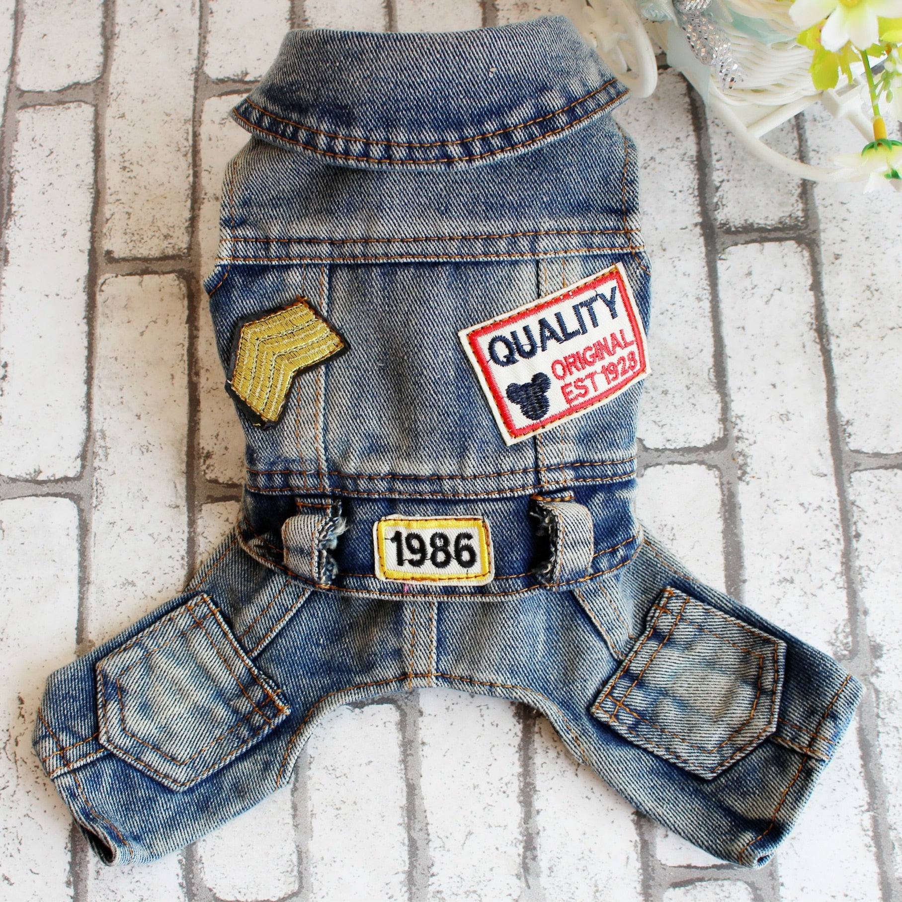 Retro Denim Overalls For Dogs Four Legs Dog Jumpsuit Spring Pet Costume