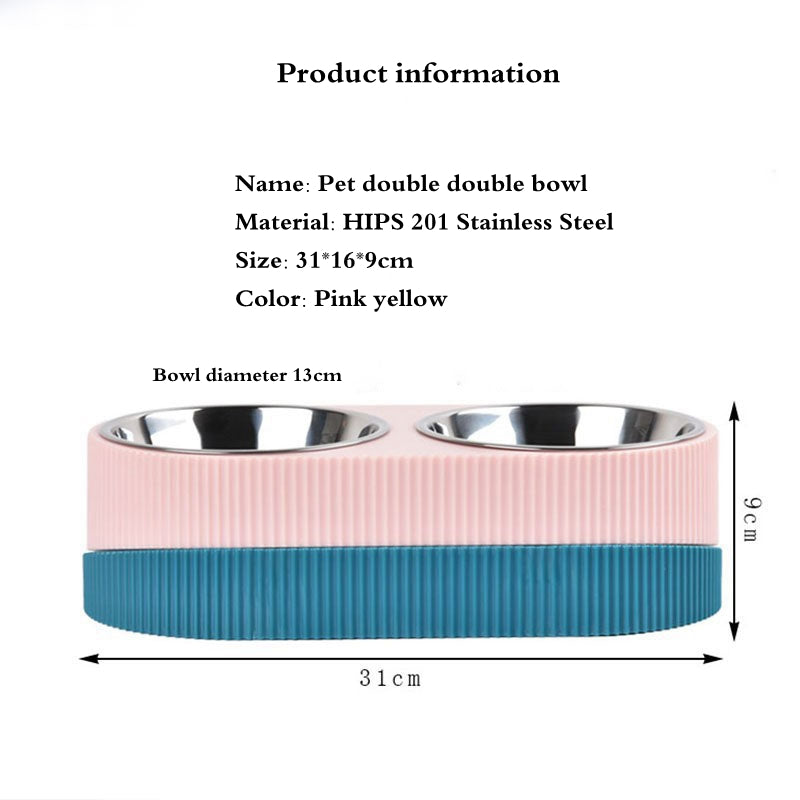 Pet Cat Dog Bowl Double Raised Stand Stainless Steel Dog Cat Food Bowl