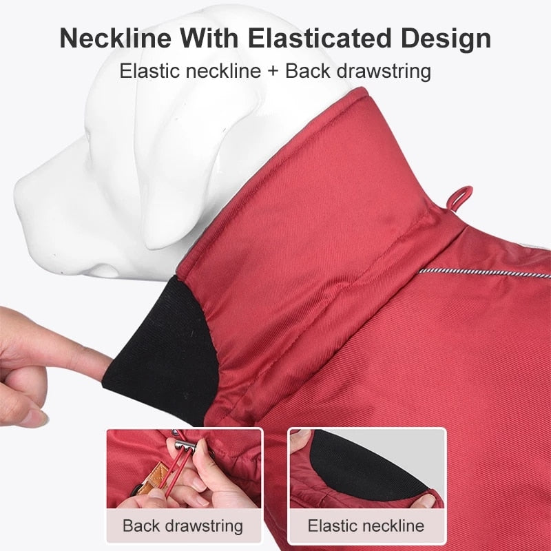 Warm Dog Coats Large Dog Waterproof Reflective Jacket Turtleneck With Adjustable Drawstring Buckle With D Ring