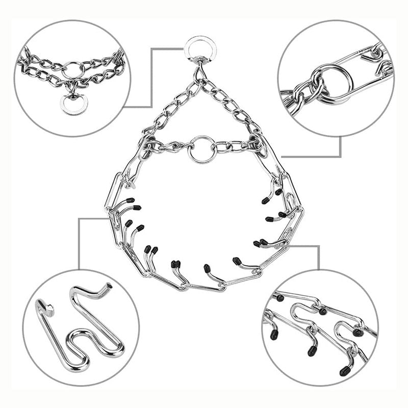 Pinch Dog Training Collar With Comfort Rubber Tips Detachable Stainless Steel Collar