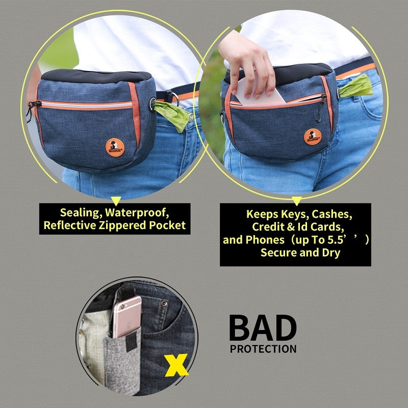 Outdoor Dog Treat Bag Pet Dog Training Large Capacity Detachable Hands-Free Waist Bag