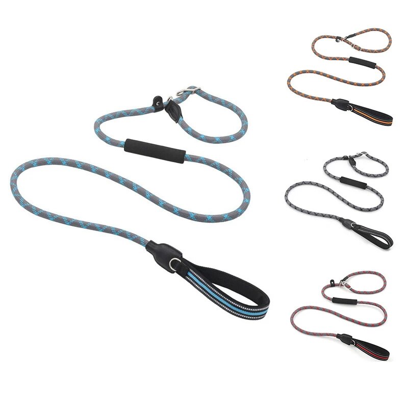 Reflective Dog Leash Double Handle Slip Lead Dog Leash