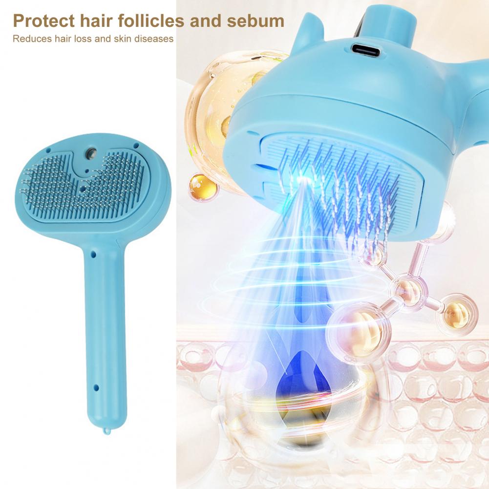Steamy Cat Brush Non-slip Handle Cat Bath Brush Steel Needle Comb