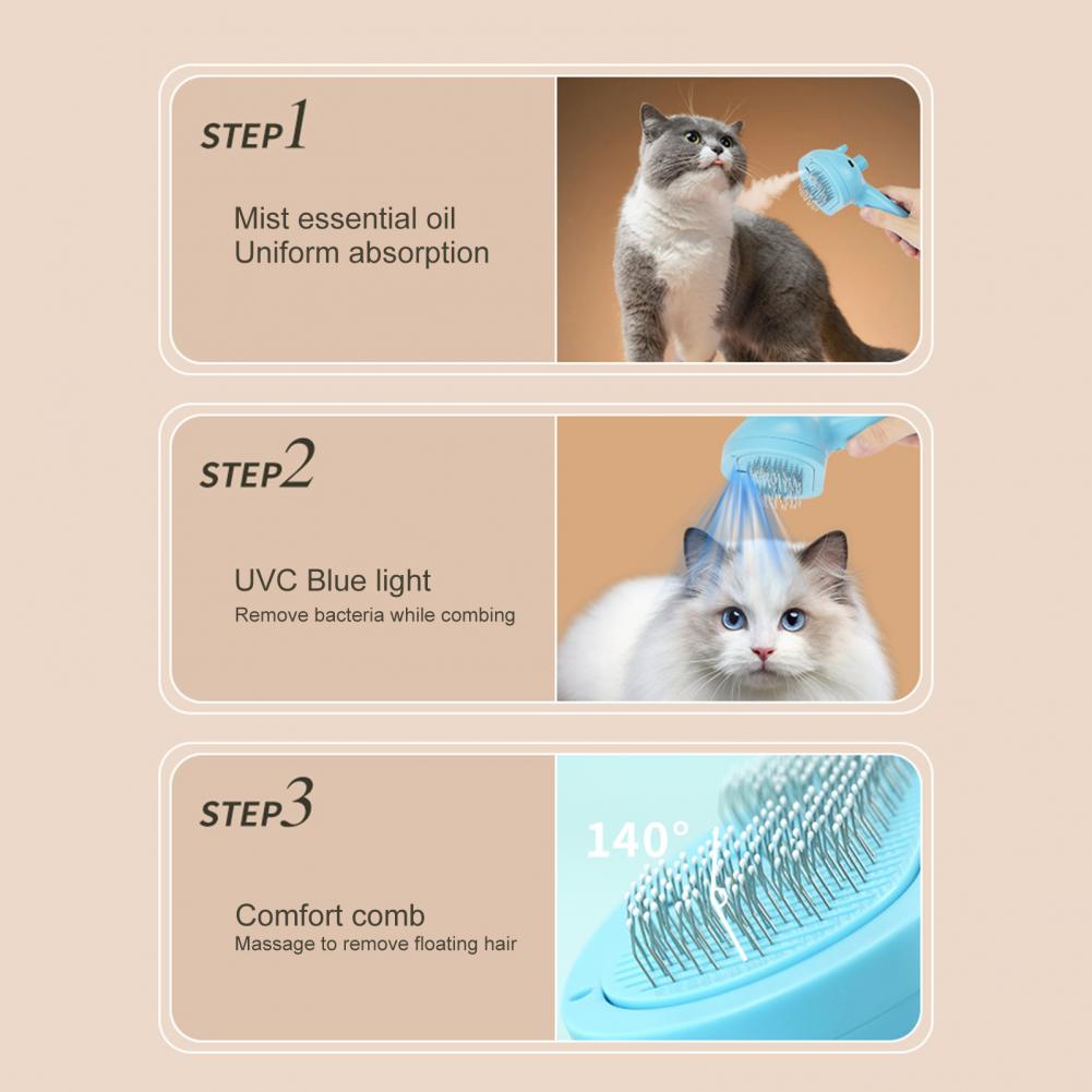 Steamy Cat Brush Non-slip Handle Cat Bath Brush Steel Needle Comb