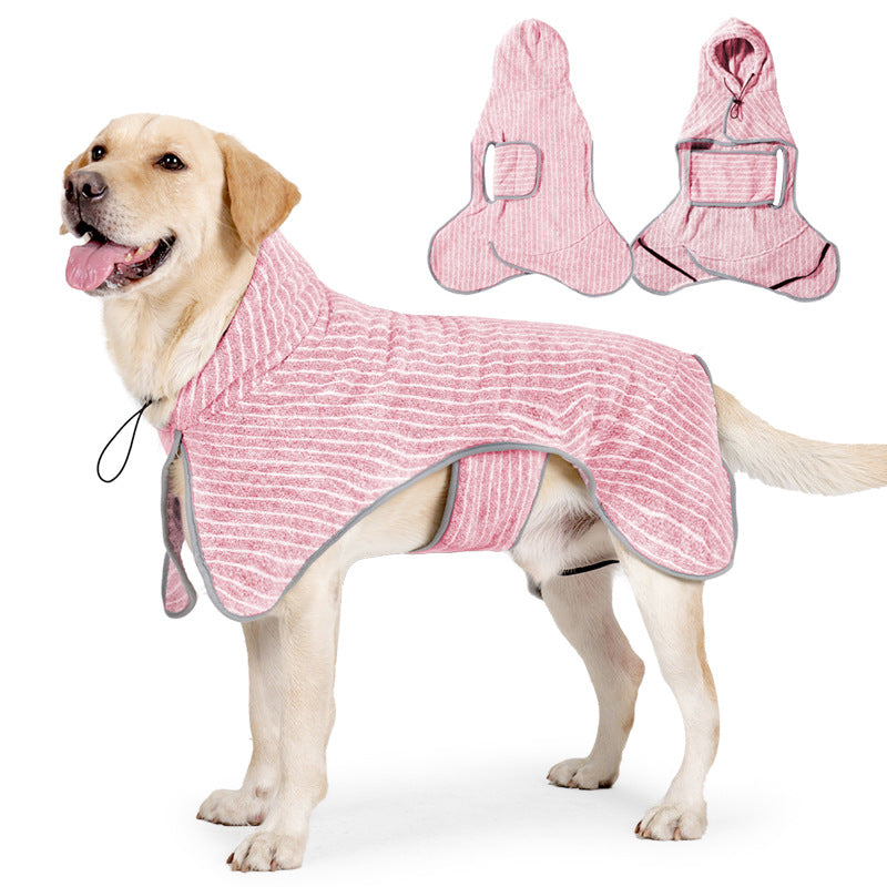 Striped Dog Wearable Bathrobe Comfortable, Quick-Drying Dog Rob