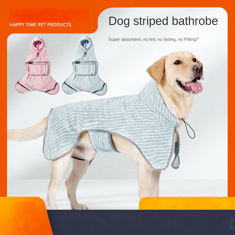 Striped Dog Wearable Bathrobe Comfortable, Quick-Drying Dog Rob