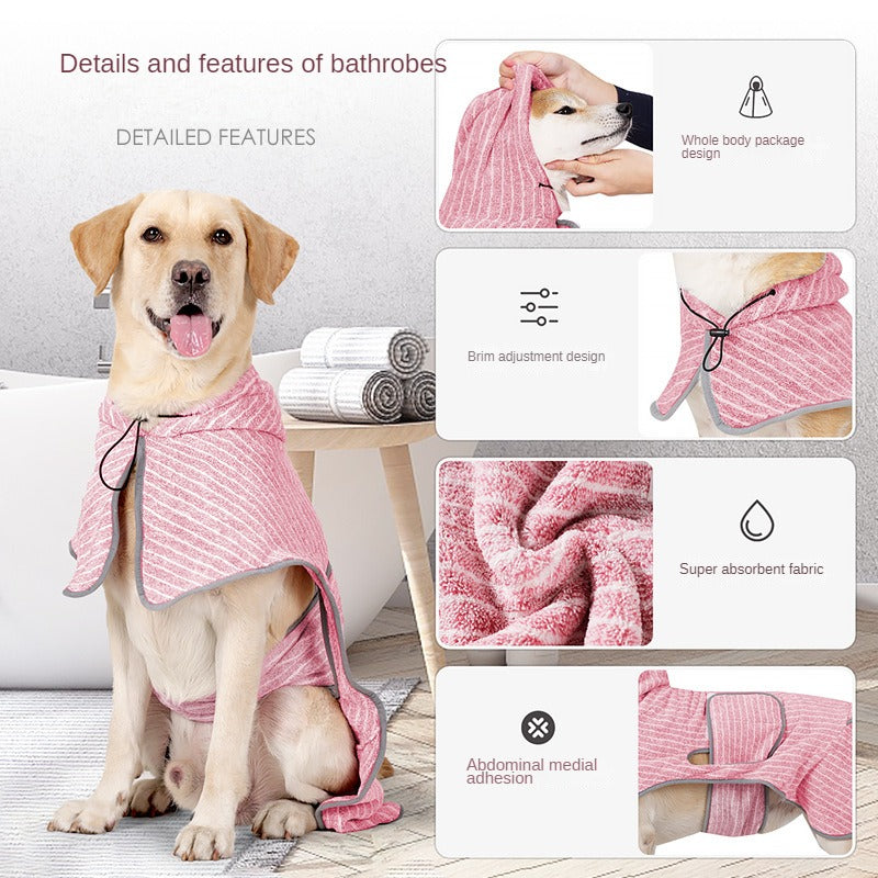 Striped Dog Wearable Bathrobe Comfortable, Quick-Drying Dog Rob
