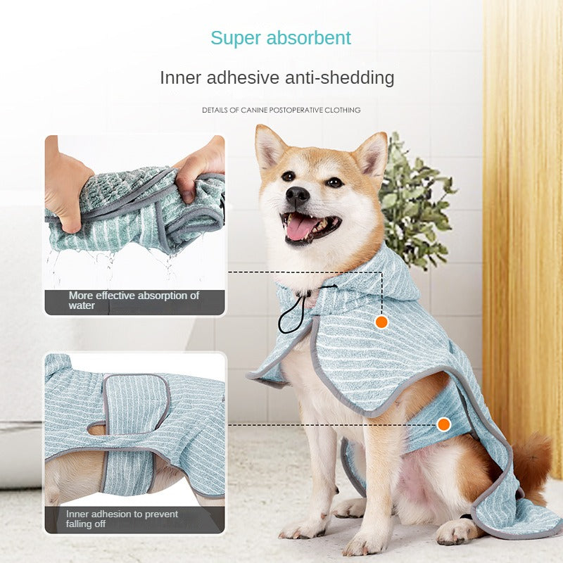 Striped Dog Wearable Bathrobe Comfortable, Quick-Drying Dog Rob